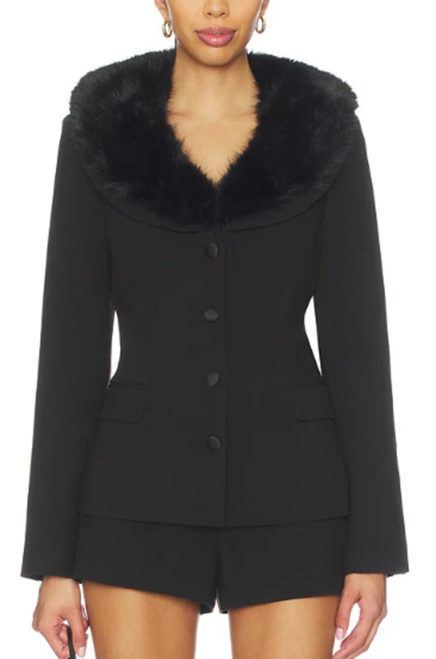 New ASTR the Label Faux Fur Collar Blazer Black Size XL NWT